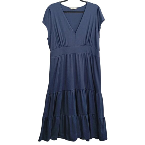 BODEN ELARA Tiered Jersey Women's Midi Dress Navy Blue V-neck Size 16-18R Casual - Picture 2 of 8